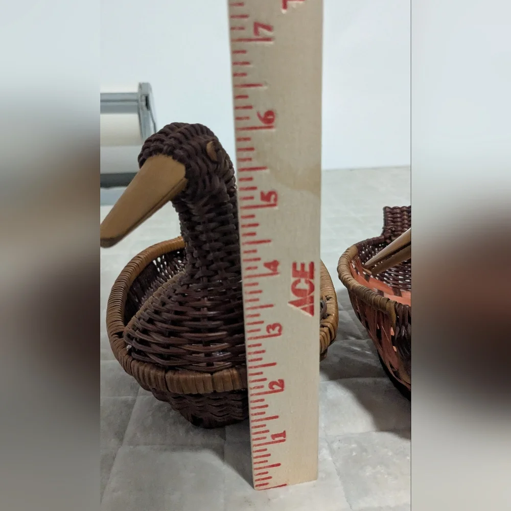 🦆🦆🦆cabincore Vintage Handmade Wicker Rattan Woven Wood Ducks